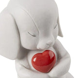 LLADRÓ PORCELAIN SCULPTURE "BUDDY – AFFECTIONATE PUPPY" WITH RED HEART 