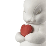 LLADRÓ PORCELAIN SCULPTURE "PUFFY – GENEROUS RABBIT" WITH RED HEART 