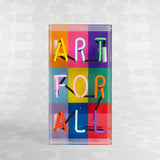 Neon luminoso in vetro "Art for all" con box acrilico