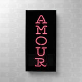 Neon luminoso in vetro "Amour" con box acrilico nero