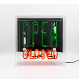 Neon luminoso in vetro “Open / Closed” con box acrilico