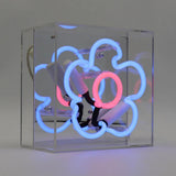 Neon luminoso in vetro "Daisy" blu con box acrilico