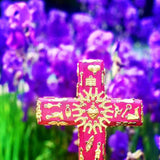 Croce Ex Voto in legno rosa con Milagros