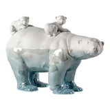 Porcelain sculpture "Mother bear and her young – Underwater" white and blue LLADRÓ