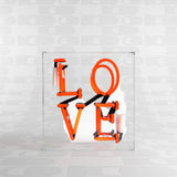 Neon luminoso in vetro “Love” rosso con box acrilico