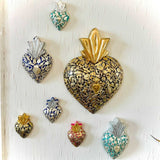 Mini Cuore Sacro Ex Voto turchese con Milagros