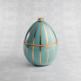 Candela profumata Ladenac “Uovo Turchese” in ceramica con strisce oro 18k – 220 g