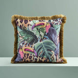 Cuscino Werns Toucan e Monstera con frange in poliestere multicolore