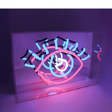 Neon luminoso in vetro “Eye” multicolore con box acrilico