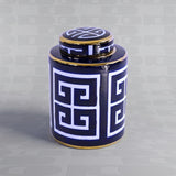 Vaso in porcellana con coperchio Werns blu e bianco