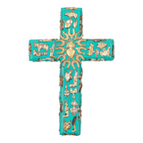 PINK PAMPAS - CROCE IN LEGNO CON MILAGROS - TURCHESE