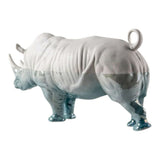 Porcelain sculpture "Rhinoceros – Underwater" white and blue LLADRÓ