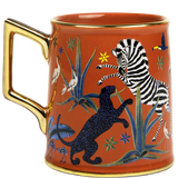 Tazza Ortigia in ceramica rossa decorata a mano con serigrafia oro