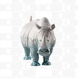 Porcelain sculpture "Rhinoceros – Underwater" white and blue LLADRÓ