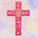 Croce Ex Voto in legno rosa con Milagros