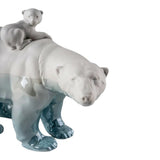 Porcelain sculpture "Mother bear and her young – Underwater" white and blue LLADRÓ