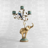 Candelabro Werns Elefante in poliresina e metallo oro dipinto a mano