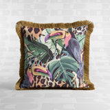 Cuscino Werns Toucan e Monstera con frange in poliestere multicolore