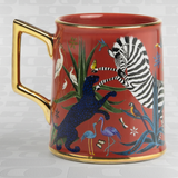 Tazza Ortigia in ceramica rossa decorata a mano con serigrafia oro